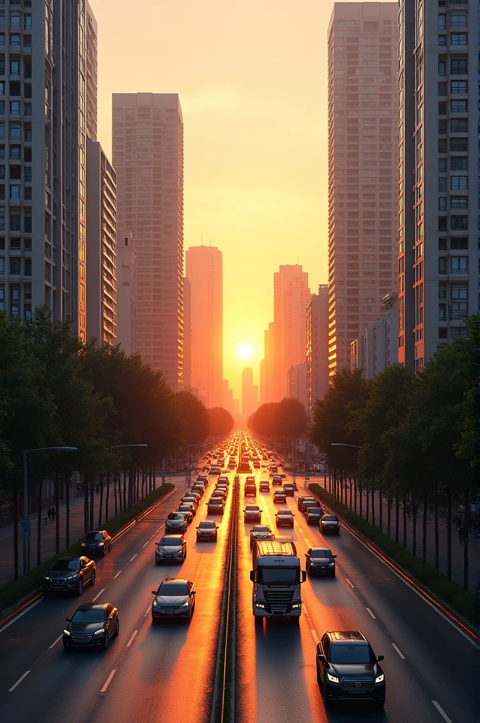The sun rises over Caxangá Avenue, illuminating buildings and cars.