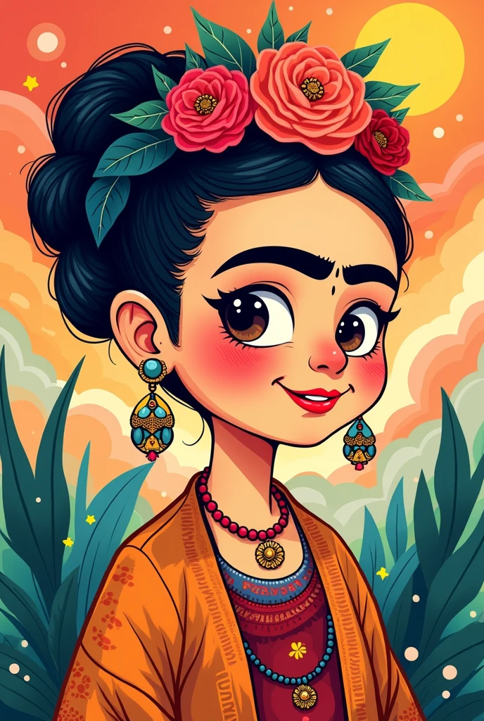 Frida Khalo Manga Style Cartoon , drawing for toddlers