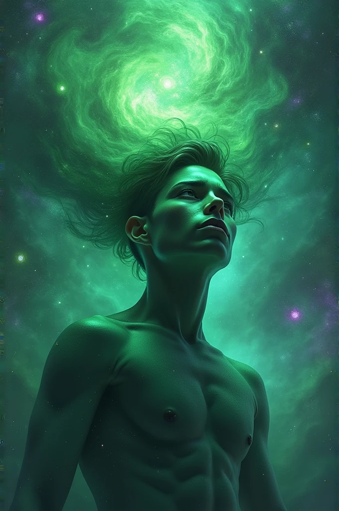 Create a green celeb image with a green galactic background