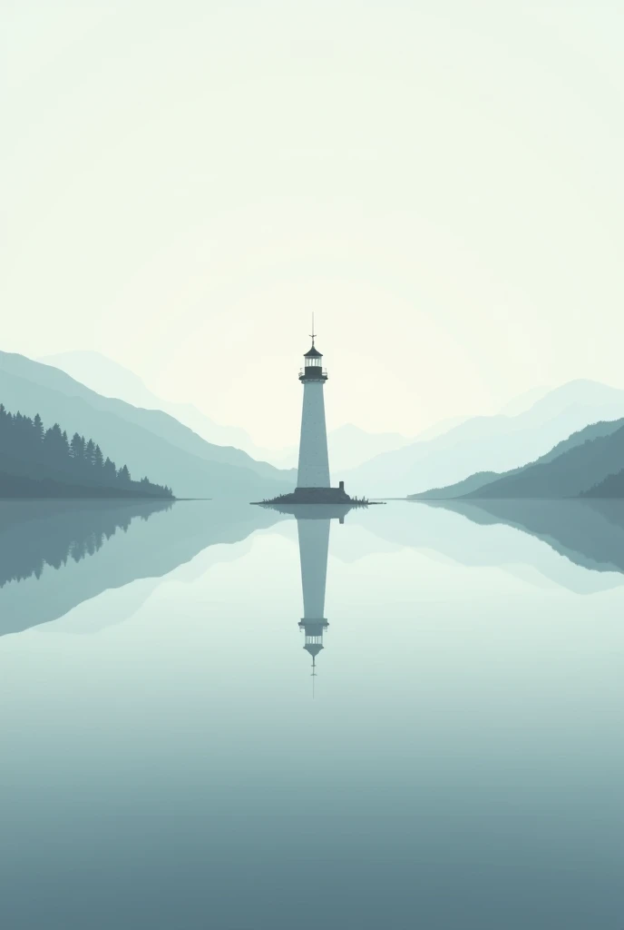 A background for a minimalist flood work to the max with a lake reflecting a lighthouse in the background with the lake fully in the image and the lighthouse in the distance