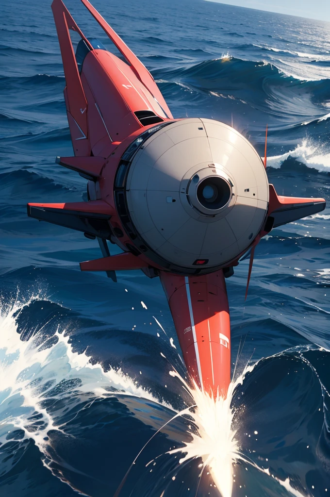 A spaceship falling into the ocean, high resolution, 