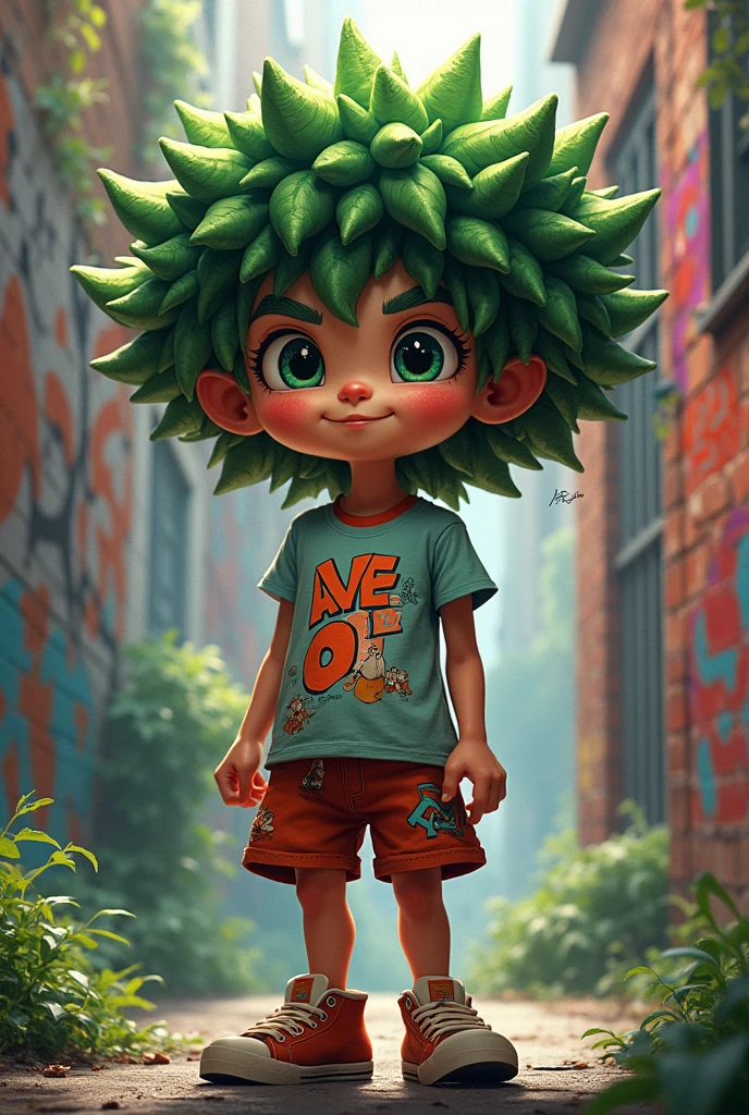 Um mini cria camisa de cria e short de cria cabelo short curly de Mandrake