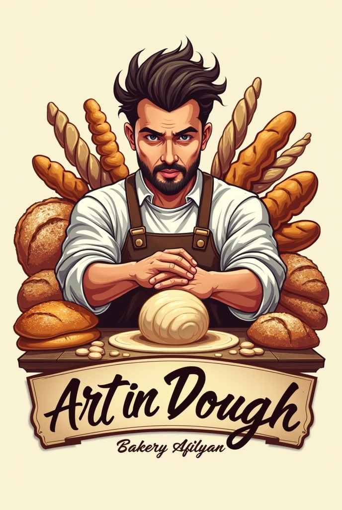 A very detailed logo for a bakery called Art in the Dough