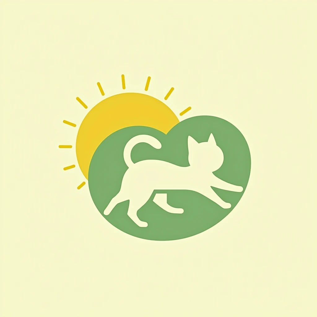 Create a modern and dynamic logo for 'Morning Mobility,' a community focused on enhancing personal flexibility and well-being. Incorporate a stylized cat stretching to symbolize grace and flexibility, integrating elements of movement like flowing lines shaped like "m". Harmonize this with community symbols such as interconnected shapes or circles. Use a color palette that reflects morning energy and vitality, like vibrant yellows and fresh greens. The logo should be approachable yet inspiring, emphasizing growth and connection within a community setting. Include a clean, modern font that underscores the brand's commitment to innovation and inclusivity, creating a cohesive and inviting brand identity.