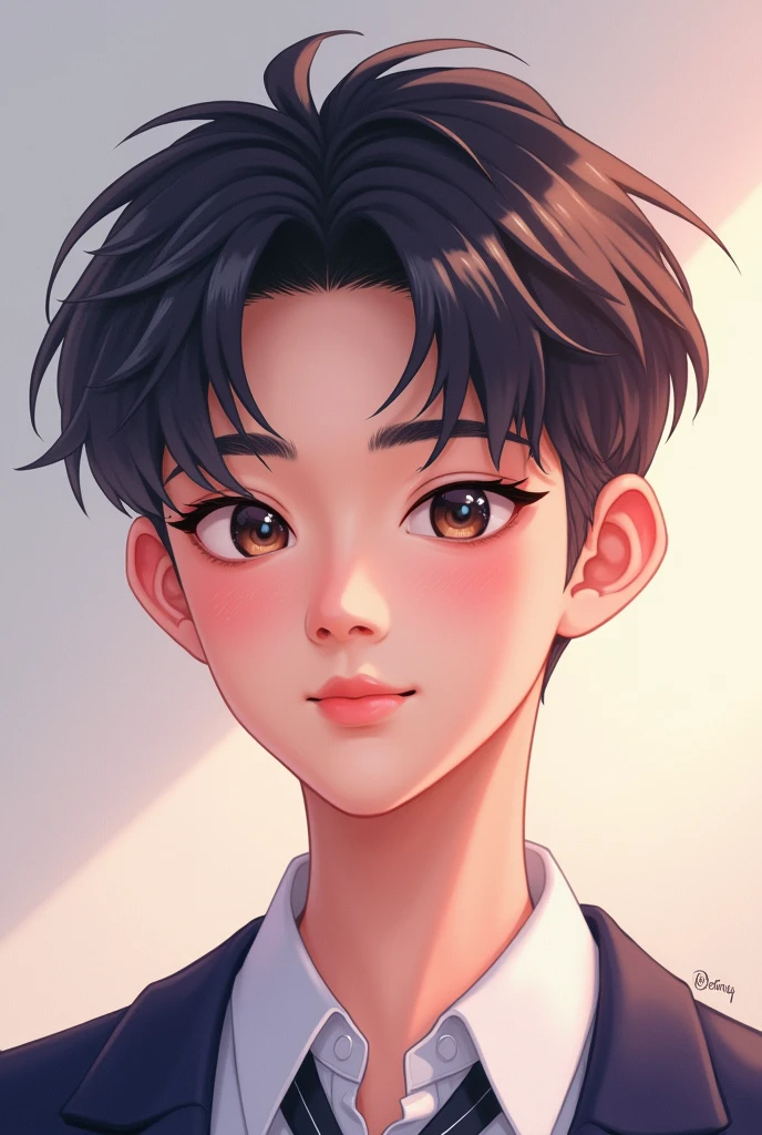 Extremely handsome and youthful Korean student like an idol (cartoon)