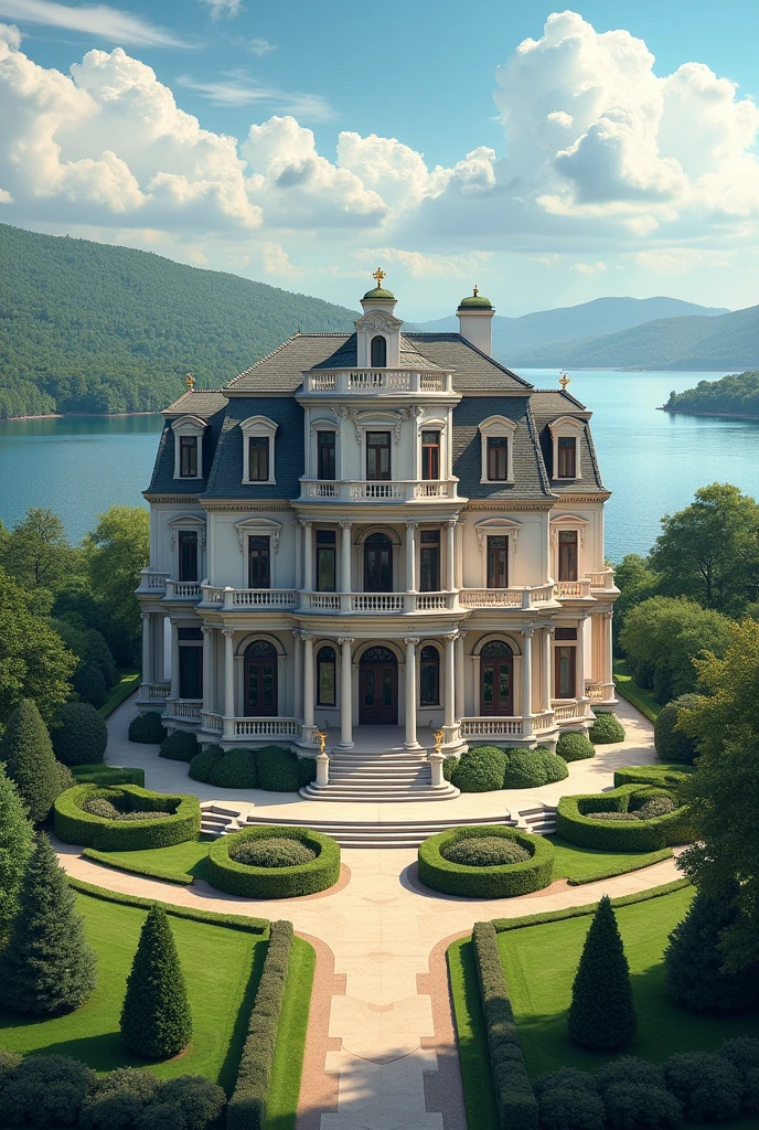 A mansion facing a leisure area and a lake a little further ahead with 12 bedrooms, 2 storeys with balcony 