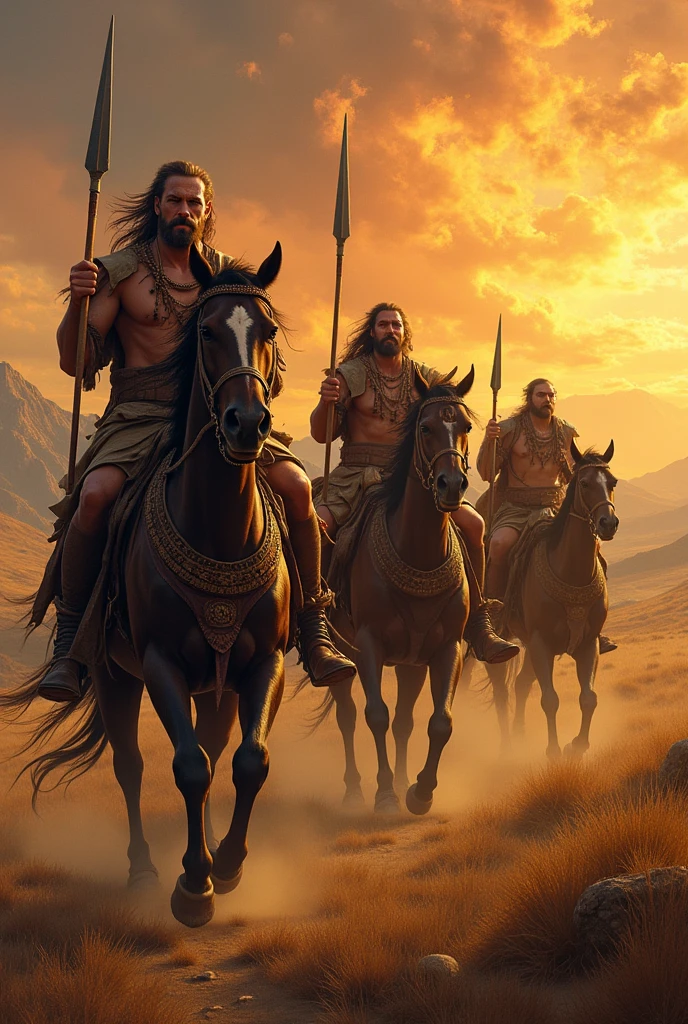 Create an image with the conquering nomads, from the beginning of time.