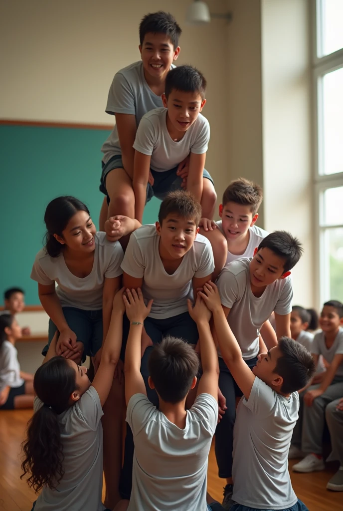 Realistic human pyramids for over 20 students, easy and safe