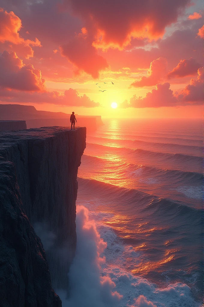 A sunrise overlooking the sea on a cliff