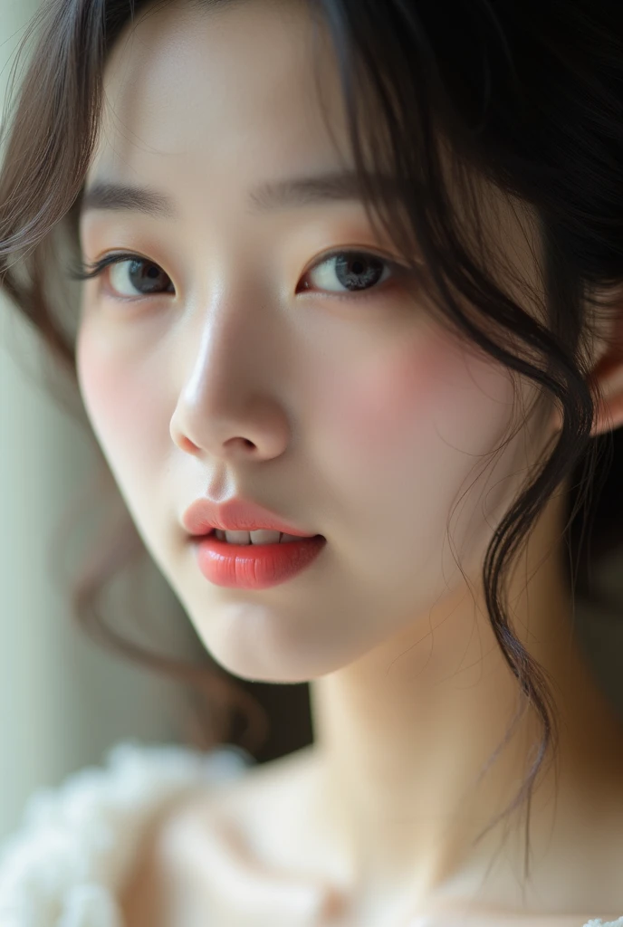 Close-up of a fair-skinned Japanese woman&#39;s lips。Below the nose image。