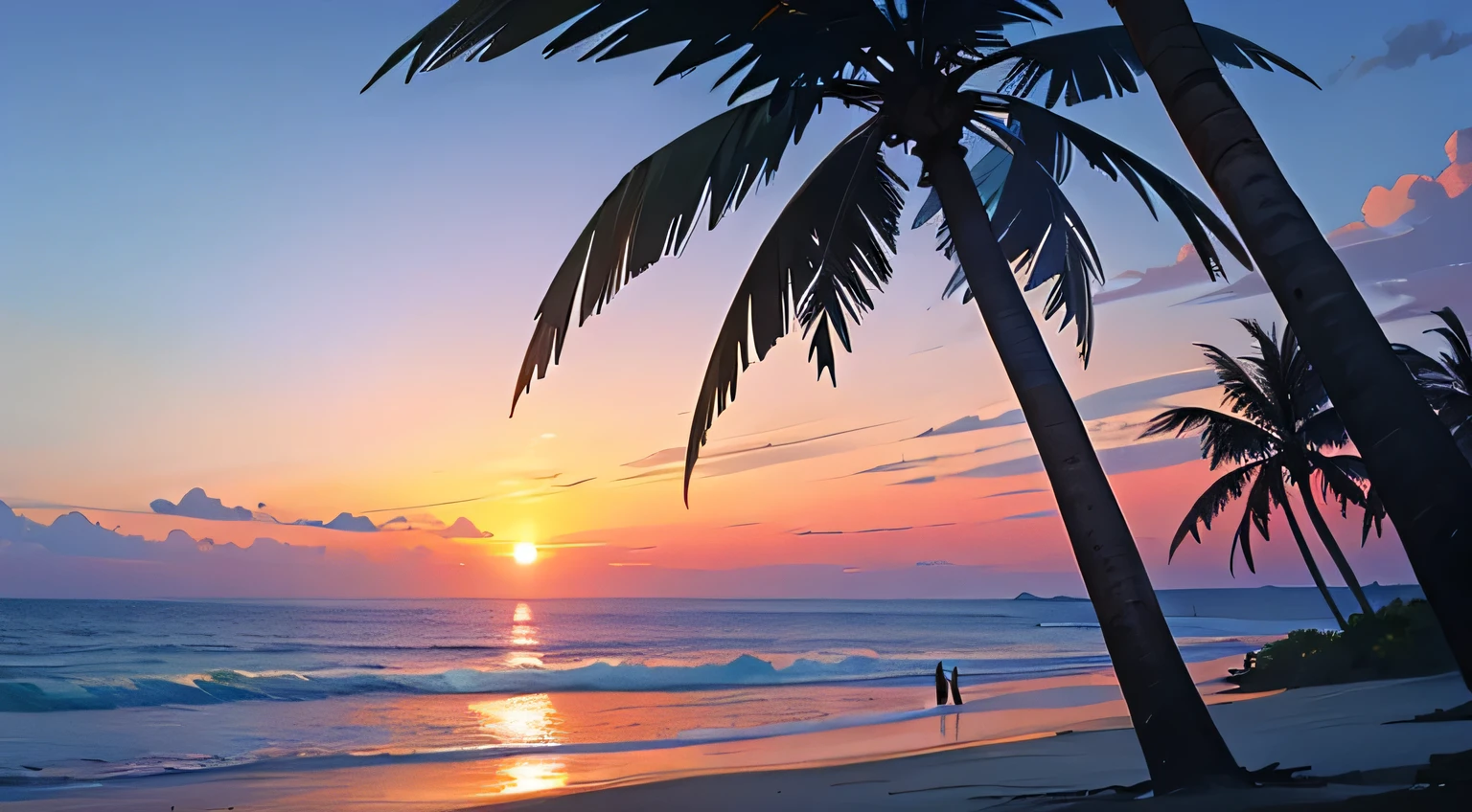 summer,blue ocean,beach,palm tree,hanmmok,sunset