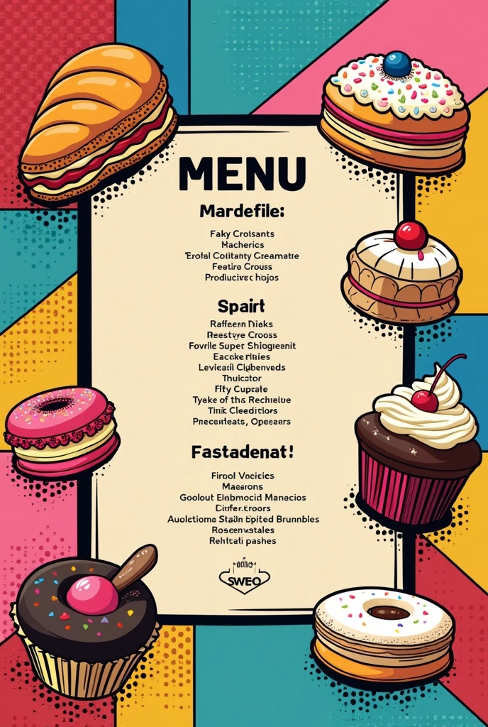 Create a pop art-inspired menu without straying from the pastry theme