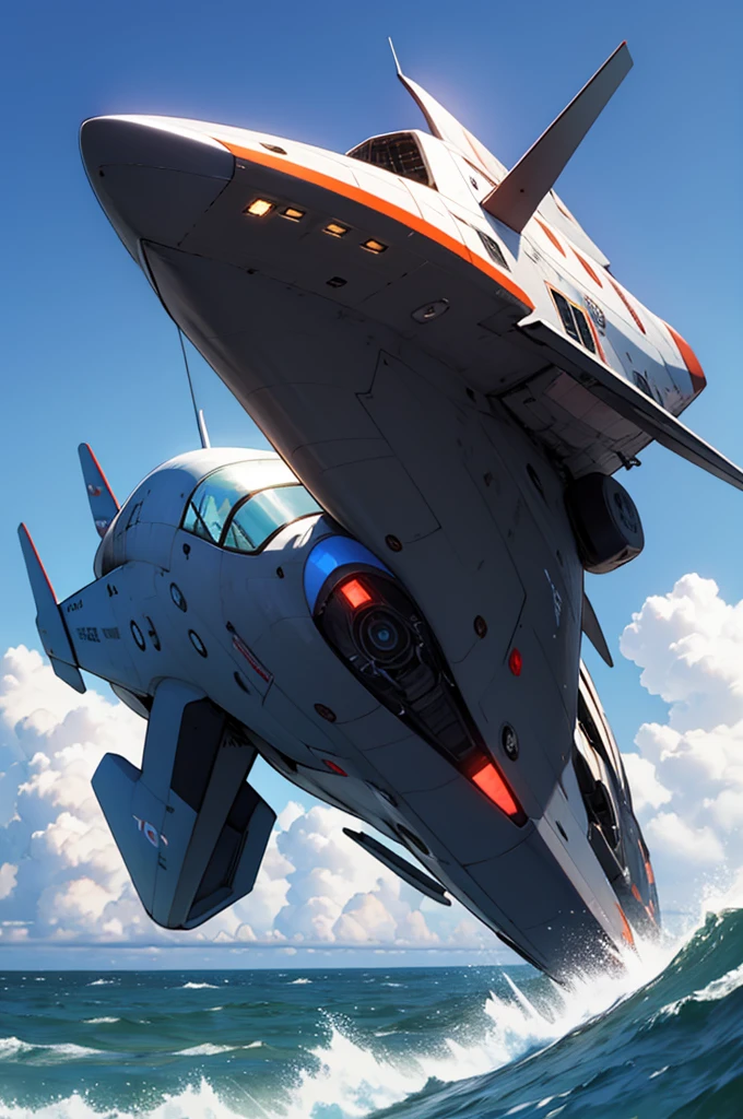 A spaceship falling into the ocean, high resolution,