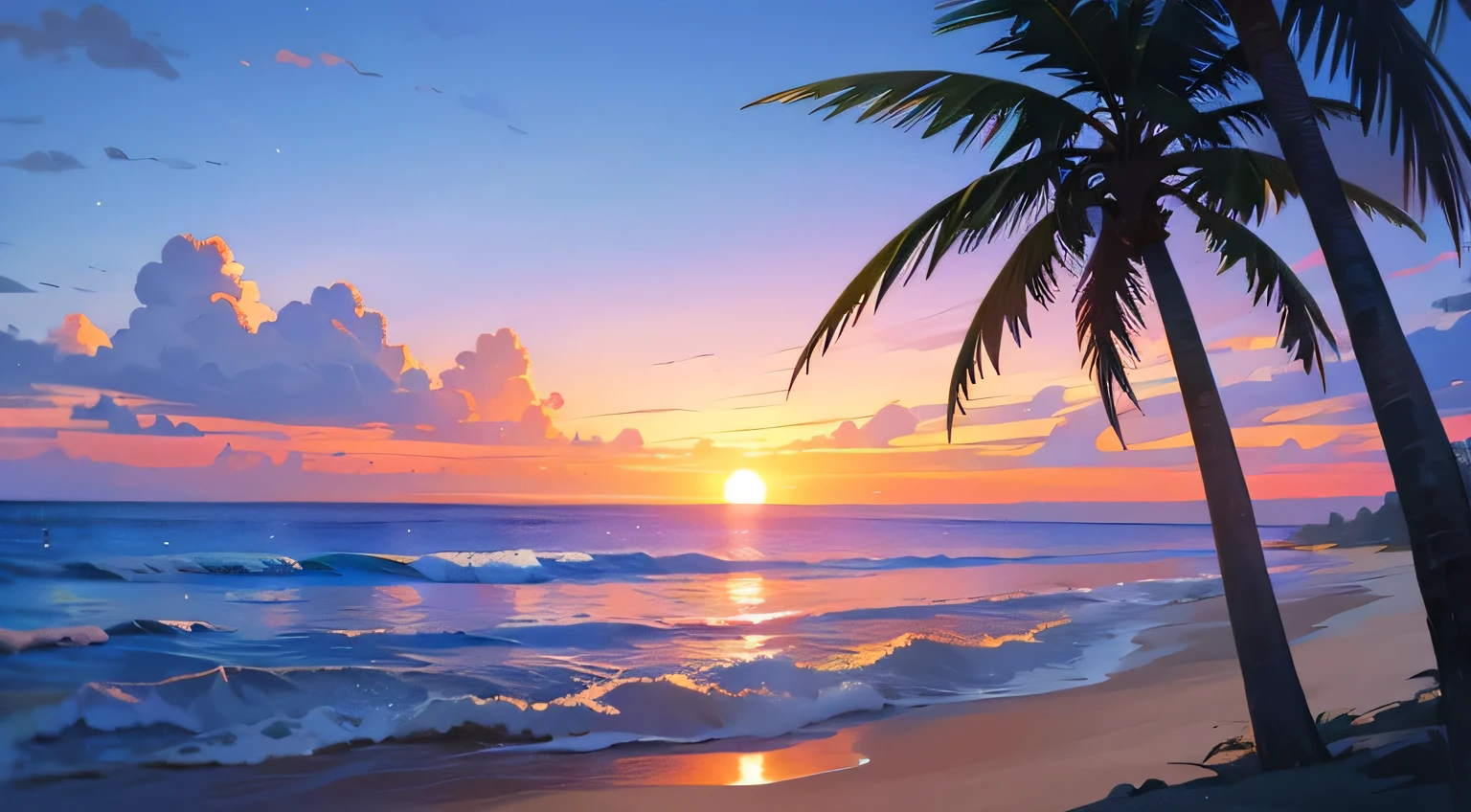 summer,blue ocean,beach,palm tree,hanmmok,sunset
