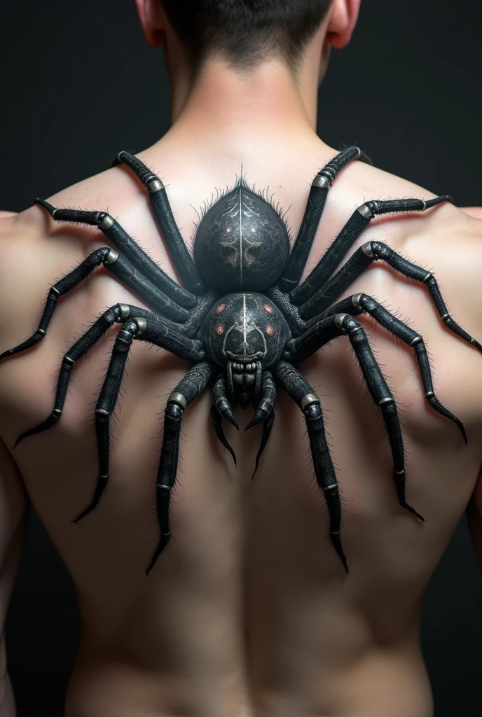 Dark realistic spider tattoo on the back