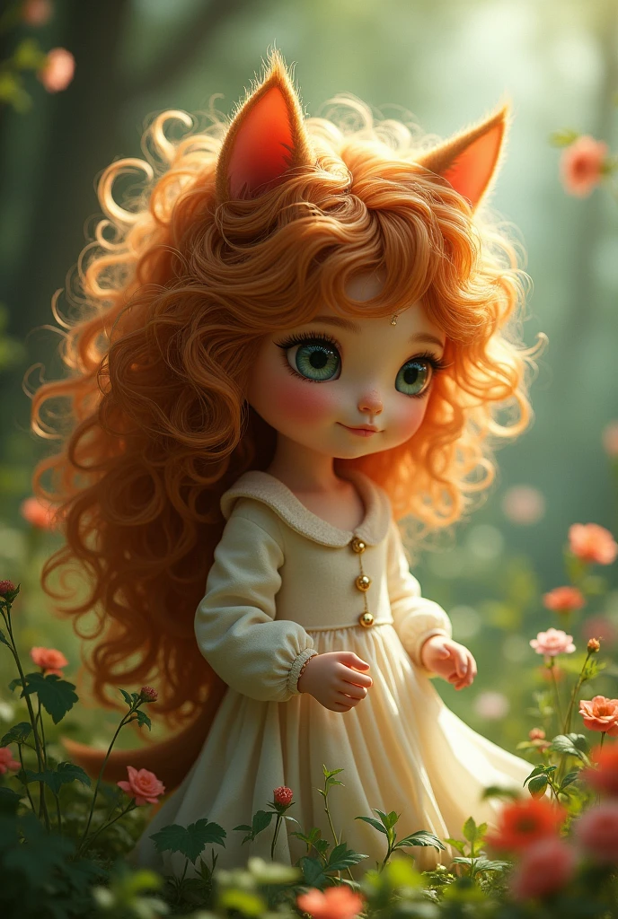 girl with curly hair turns into a cat