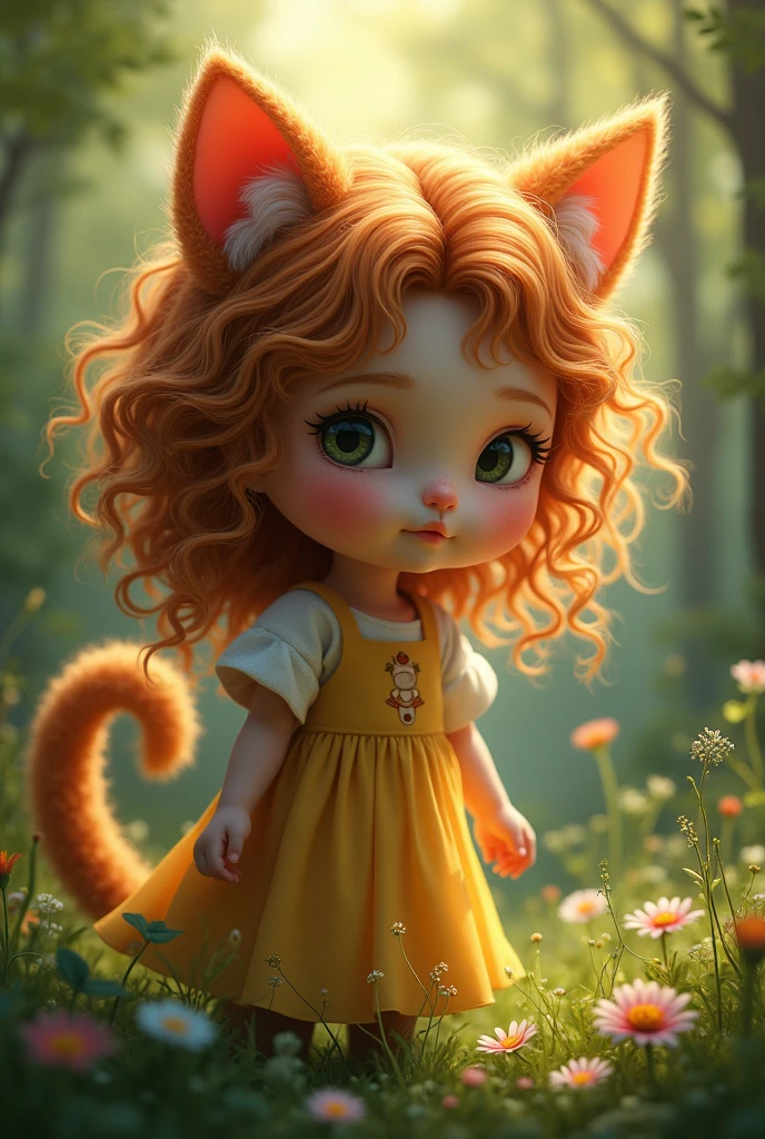 girl with curly hair turns into a cat