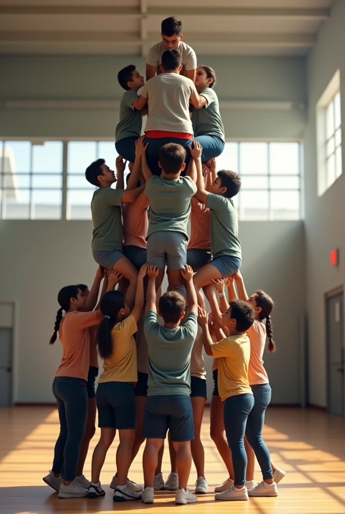 Realistic human pyramids for over 20 students, easy and safe