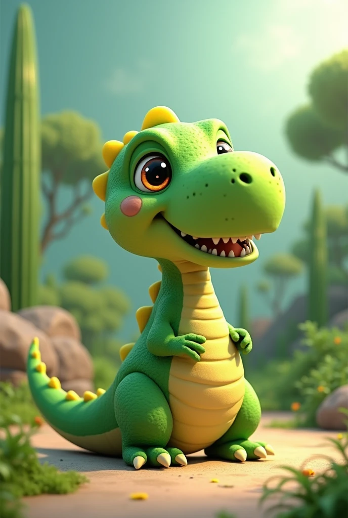 cute green dinosaur in 8k with friendly and confident face for kids