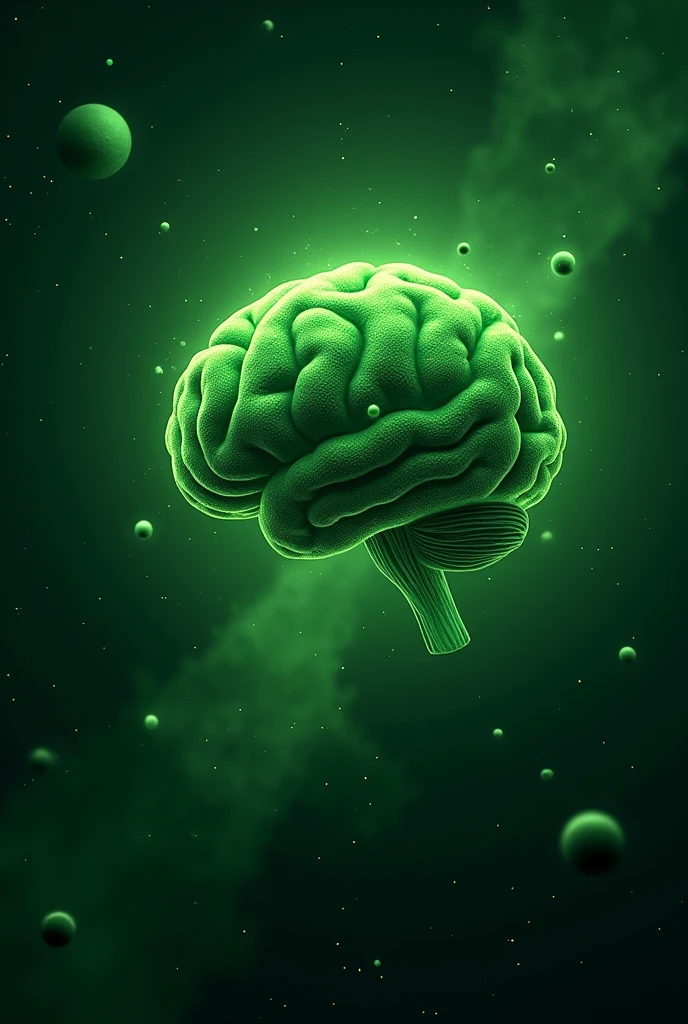 Crie uma imagem de um celebro🧠 verde com um fundo galático verde