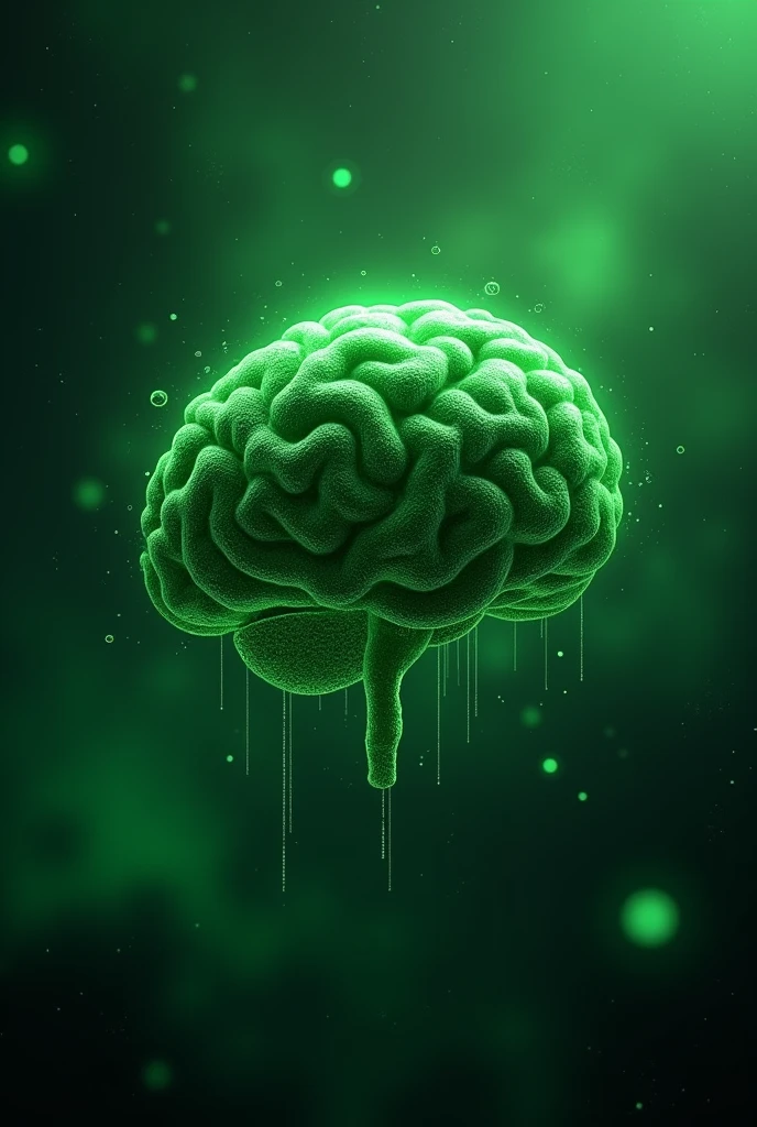 Crie uma imagem de um celebro🧠 verde com um fundo galático verde