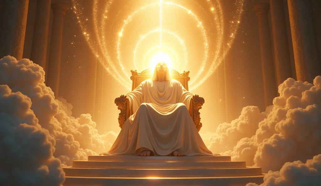 God on his throne full of glory and majesty his face shines so brightly that it is not possible to see his face