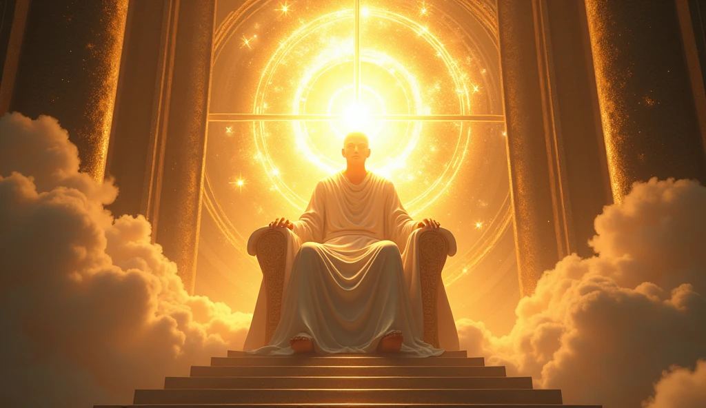 God on his throne full of glory and majesty his face shines so brightly that it is not possible to see his face