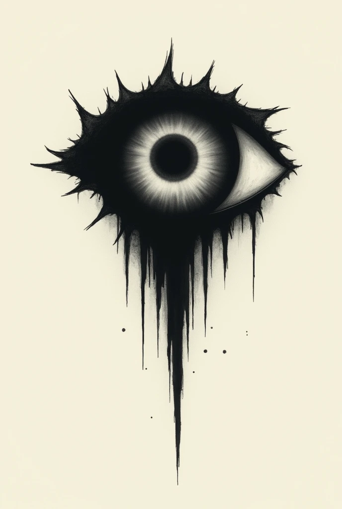 A scary symbol in a simple design that looks like an eye with a cut at the bottom