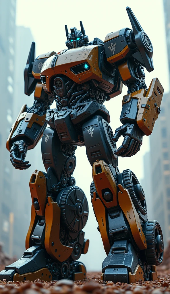 a giant transforming robot autobot train, highly detailed mechanical gears, cogs, and machinery, gleaming metallic armor, intricate futuristic design, dynamic action pose, cinematic lighting, dramatic shadows, vibrant colors, photorealistic, 8k, best quality, masterpiece