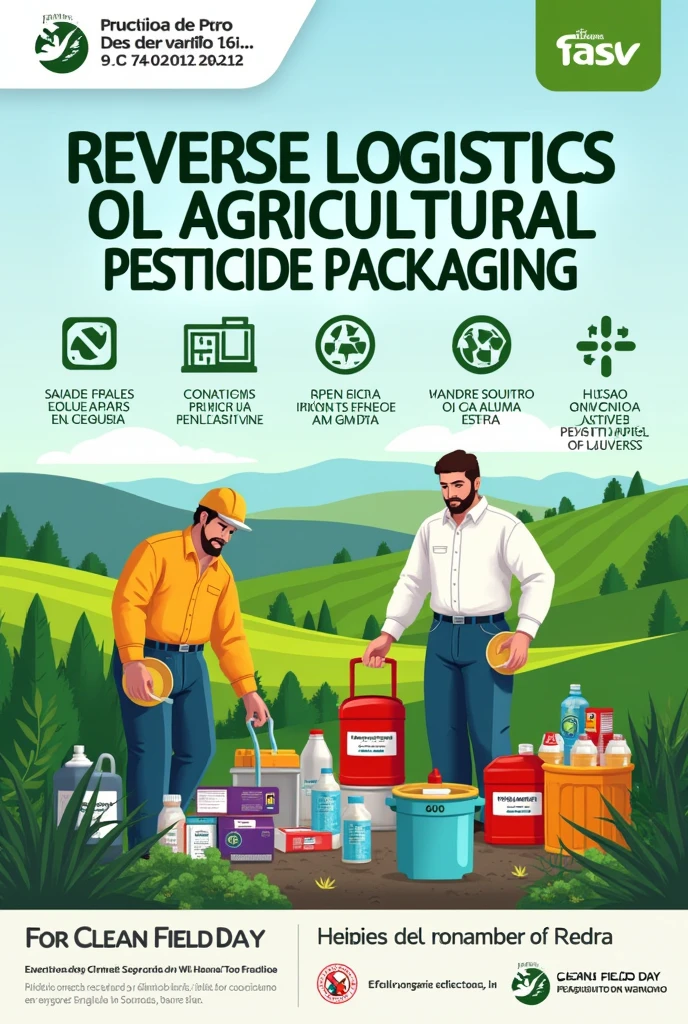 A card in Portuguese for a talk with the Title: "CLEAN FIELD DAY"
theme: "Reverse logistics of agricultural pesticide packaging"
date: 28/08 Schedule: 15:30
Local: PU03