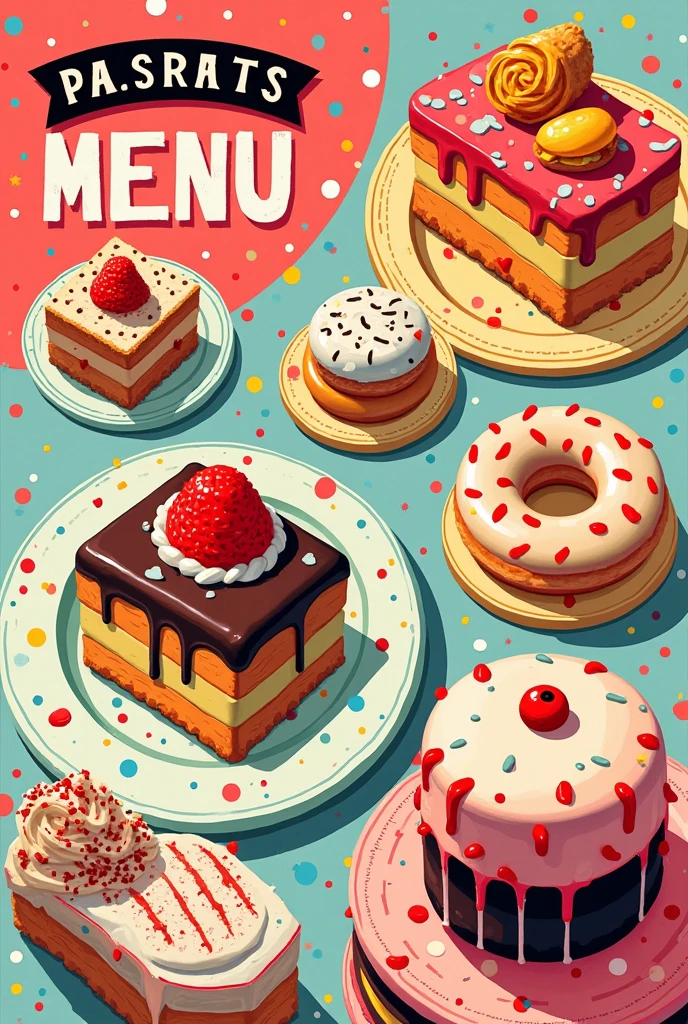 Make a menu inspired by pop art , from the pastry theme