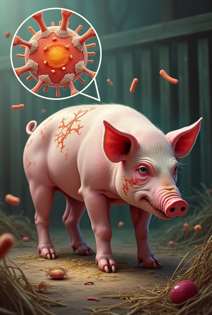 Could you create an image of Escherichia coli showing an affected pig?