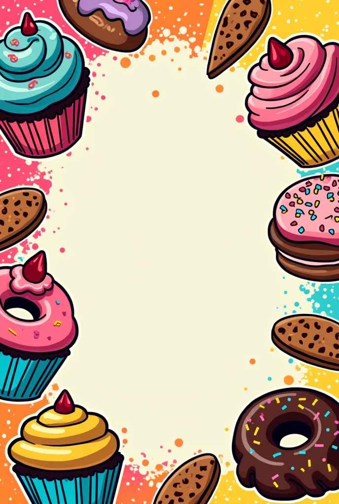 Create a pop art inspired menu for a bakery theme 