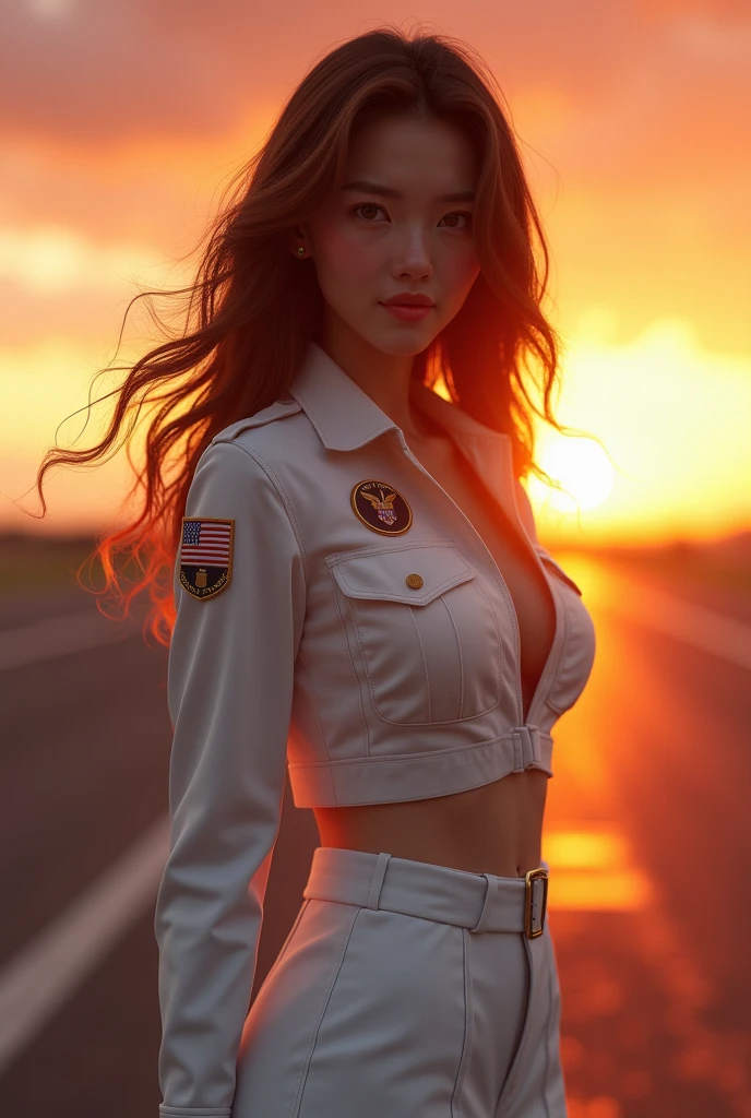 (Best quality, 8k, 32k, Masterpiece, UHD:1.2), (realistic:1.5), (masterpiece, Extremely detailed CG unity 8k wallpaper, best quality, highres:1.2), (ultra detailed, UHD:1.2), Photo of extremely cute and beautiful Japanese woman, (chestnut long wavy hair:1.2), adult, (detailed beautiful girl:1.4), best quality, woman, adult, (detailed US air-force pilot uniform:1.5), (white pilot captain jacket:1.3), (white high-waist pencil skirt:1.3), detailed clothes, (Beautiful sunset US air force base runway view background:1.3), embarrassed laughing:1, light smile, looking at viewer, facing the viewer, ((perfect female body)), (narrow waist:1.2), (upper body image:1.3), slender, abs, (large breasted:1.25), ((frame the head)), wind, dynamic pose, cinematic light, back light, perfect anatomy, perfect proportion, detailed human body, bokeh, depth of field,Show breasts,,Show breasts,,Show breasts,,Show breasts,,Show breasts,,Show breasts,,Show breasts,,Show breasts,,Show breasts,,Show breasts,,Show breasts,,Show breasts,,Show breasts,,Show breasts,,Show breasts,,Show breasts,,Show breasts,,Show breasts,,Show breasts,,Show breasts,,Show breasts,,Show breasts,,Show breasts,,Show breasts,,Show breasts,,Show breasts,,Show breasts,,Show breasts,,Show breasts,,Show breasts,,Show breasts,,Show breasts,,Show breasts,,Show breasts,,Show breasts,,Show breasts,,Show breasts,,Show breasts,,Show breasts,,Show breasts,,Show breasts,,Show breasts,,Show breasts,,Show breasts,,Show breasts,,Show breasts,,Show breasts,,Show breasts,,Show breasts,,Show breasts,,Show breasts,exposing her chest、exposing her chest,exposing her chest、exposing her chest,exposing her chest、exposing her chest,exposing her chest、exposing her chest,exposing her chest、exposing her chest,exposing her chest、exposing her chest,exposing her chest、exposing her chest,Expose nipples、exposing her chest,exposing her chest、exposing her chest,Expose nipples、exposing her chest,exposing her chest、exposing her chest,Expose nipples、exposing