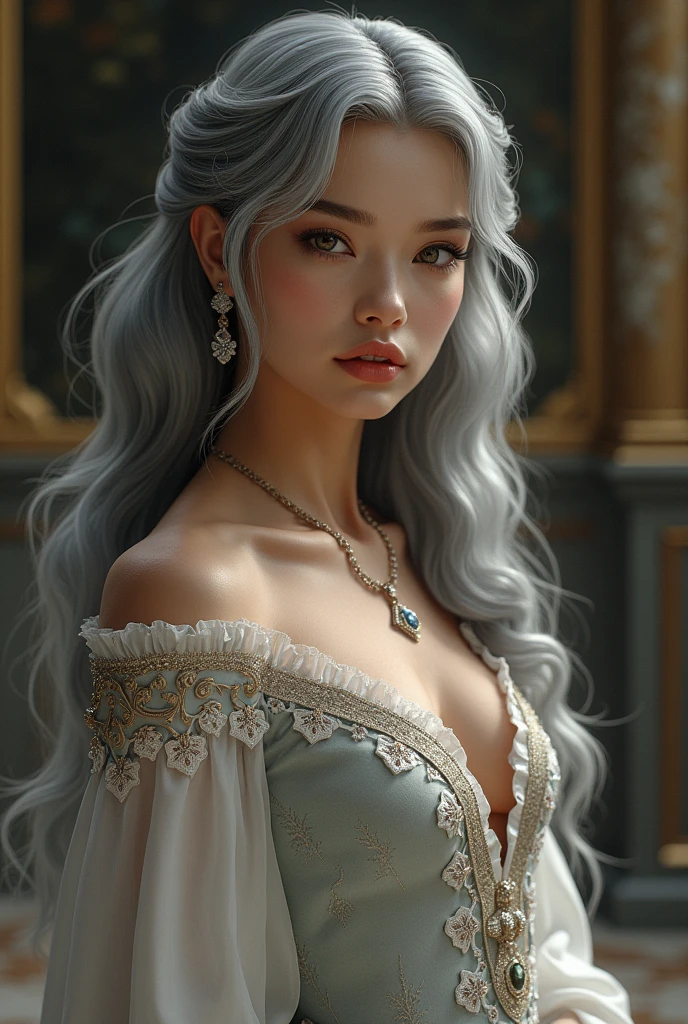 A royal princess with grey hair, 21 years old