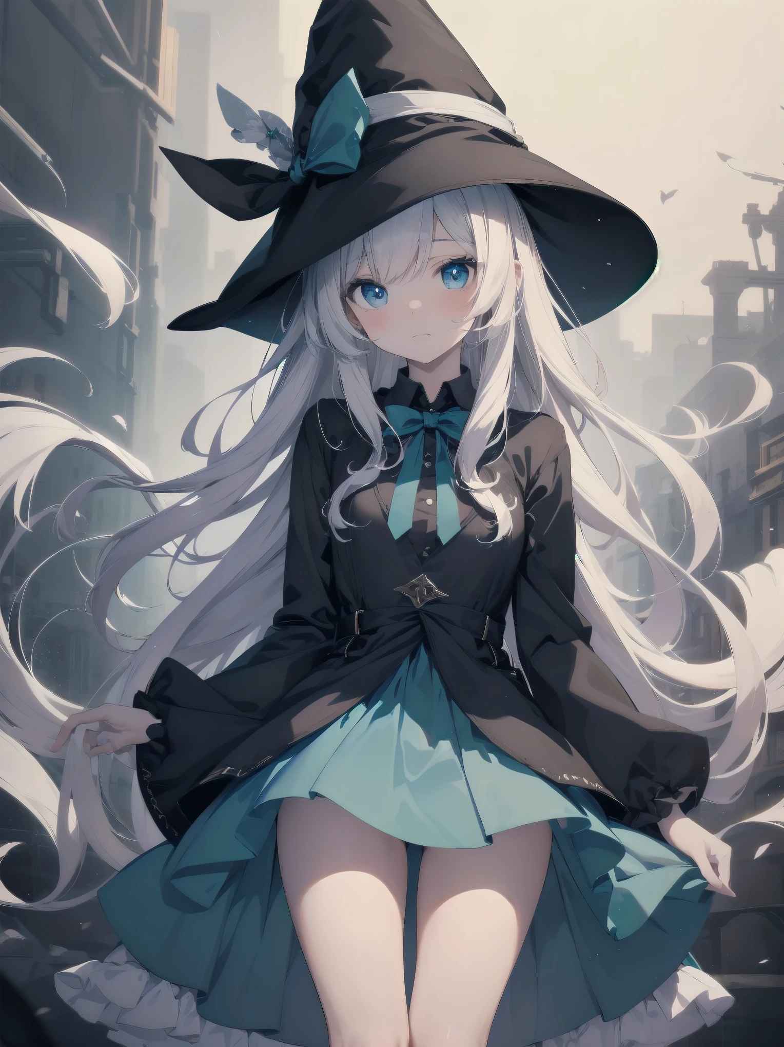 🎶, (🧙♀️), ✡, ✨(black hat), , Alice in Wonderland, Alone, very beautiful, cute, adorable, embarrassed, alone, blue eyes, white skin、look at viewer、looking up, kawaii tech, pastel colors, kawaii, cute colors, Alice in Wonderland, alone, very beautiful, cute, adorable, embarrassed, alone, blue eyes, white skin, skirt lift