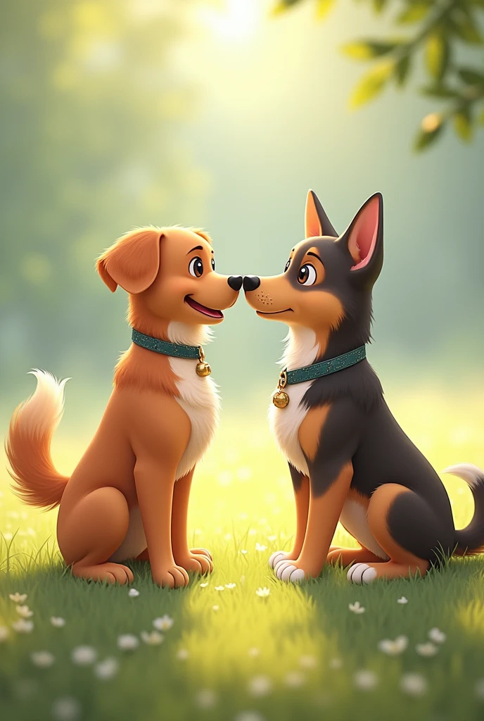 A dog trying to connect with another dog