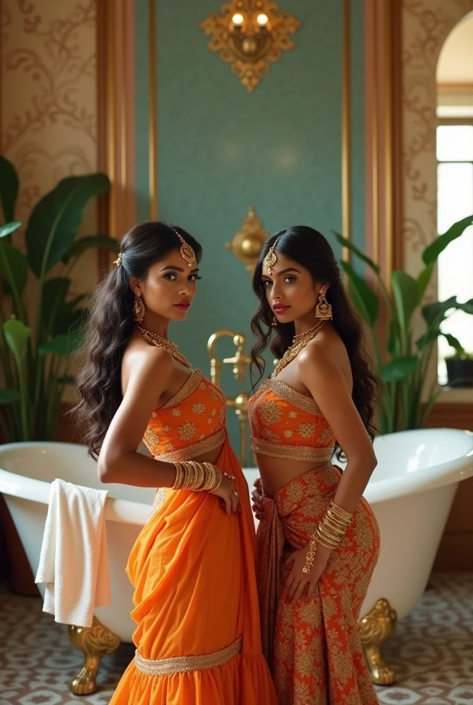 beautiful indian models posing in the bathroom shit her friends