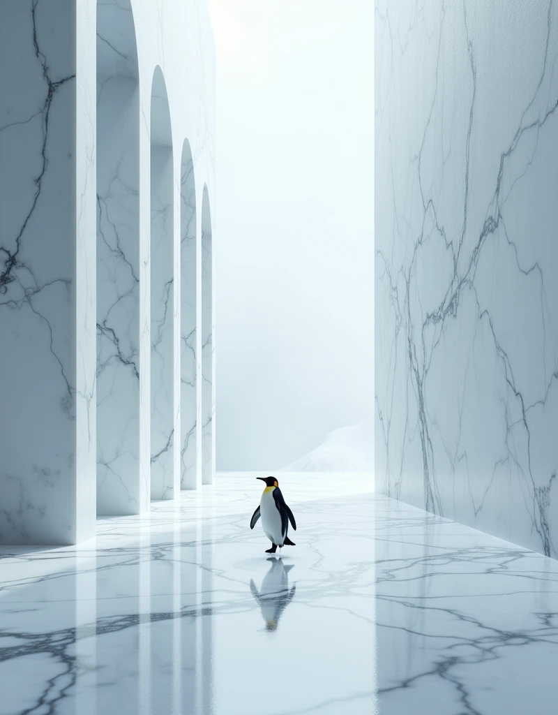 ((best quality)), ((masterpiece)), (detailed), 1girl, sexy
A marble floor, gleaming and smooth,
Stretches out in endless expanse,
A boundless canvas of pristine white,
Where nature's grace and art coalesce.
Across this frozen, untouched domain,
A lone penguin, graceful and serene,
Glides with effortless, measured pace,
Bridging the polished and the unseen.
The elegant stone, a testament to craft,
Meets the snow's untamed, ethereal charm,
Creating a tableau of striking contrast,
Where refined and wild entwine, disarm.
This quiet scene, a moment out of time,
Merges the manmade and nature's sublime,
Inviting the soul to pause and behold
The beauty that lies in this stillness untold.vzg