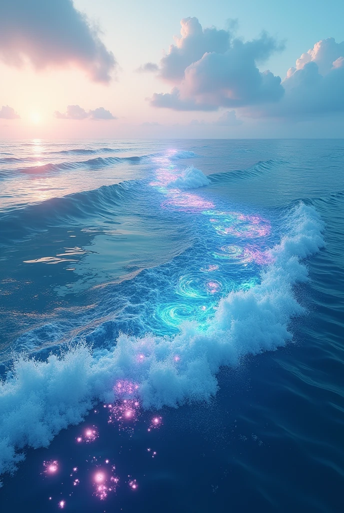 An ocean with chemical molecules present in its gentle waves