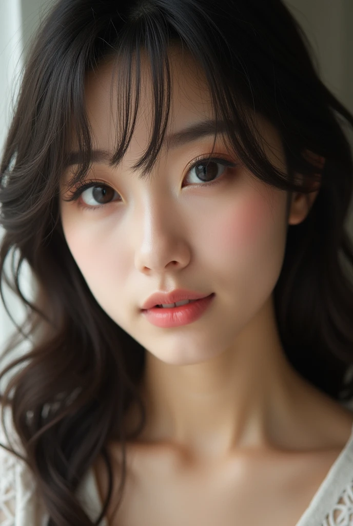 You are a professional gravure photographer.、(((One person,alone))),(Highly realistic photos, High resolution, Detailed face, Narrow eyes,Thin lips)、 Japanese women, Age 25, Japan Model Face, ,Plump,squat、From the groin up
