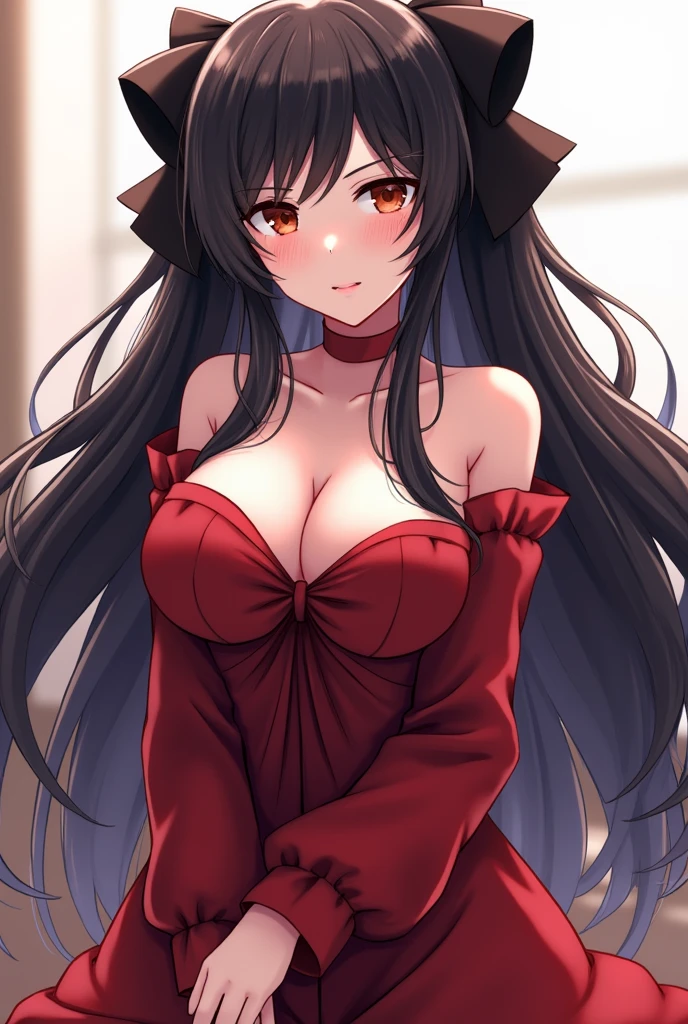 Rin Tohsaka, new, sexly, generate full body image, Artwork, top quality picture, super resolution, High definition, 4K, Full HD, well-defined and detailed image down to the smallest detail, with two black bows on top of the head,