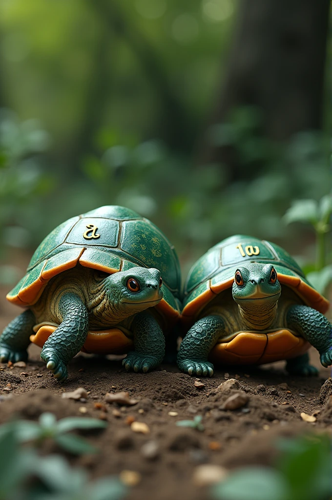 Create a turtle with a green name on the back and a turtle with perfume on the side