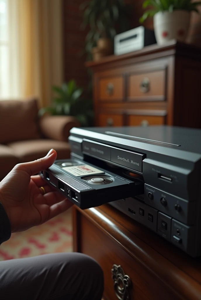 Putting tape into video cassette