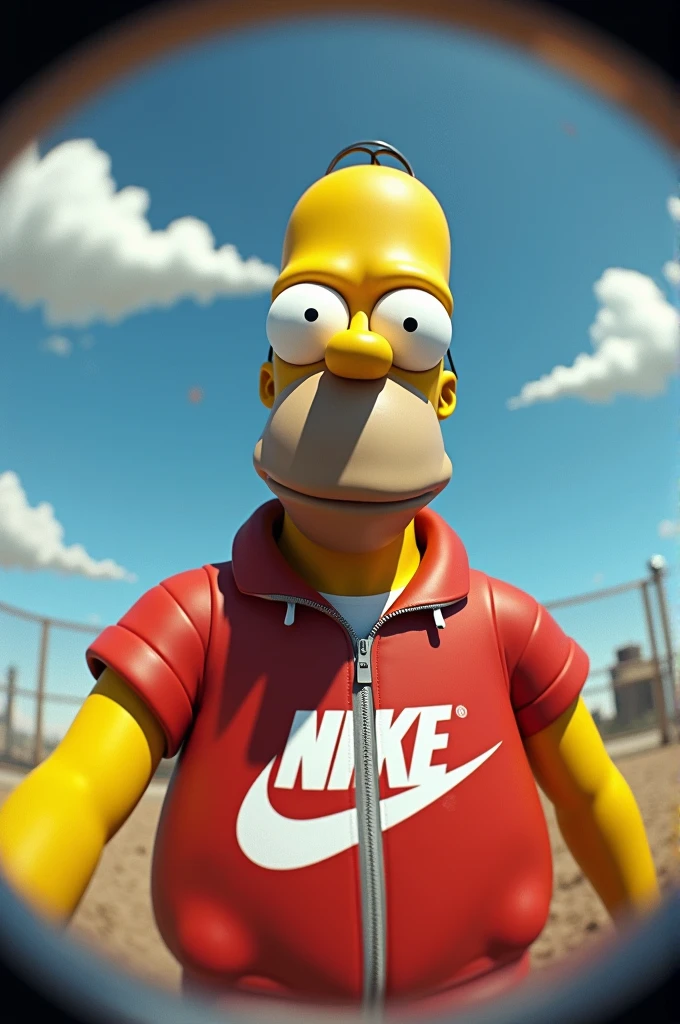 Homer Simpson with Nike outfit and a fish-eye iPhone
