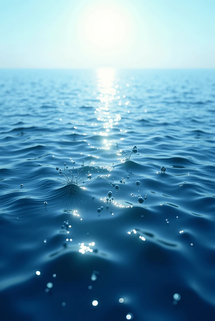 An ocean with water molecules present