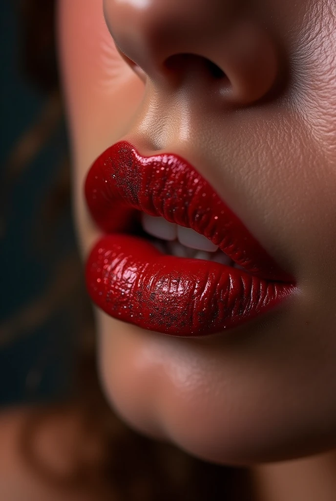 Sexy woman lips painted red with sexy glitter