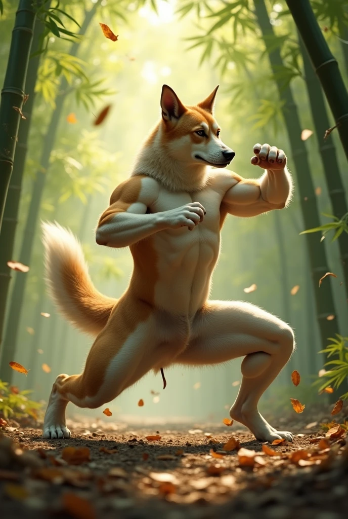 A dog doing kung fu