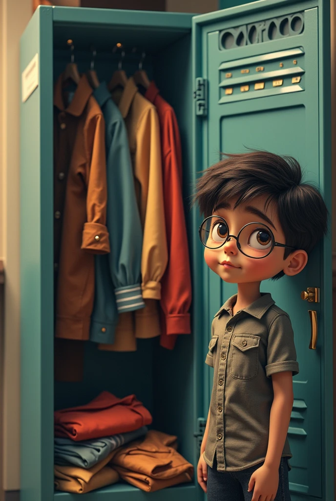 specky boy with locker that full of luxury shirt