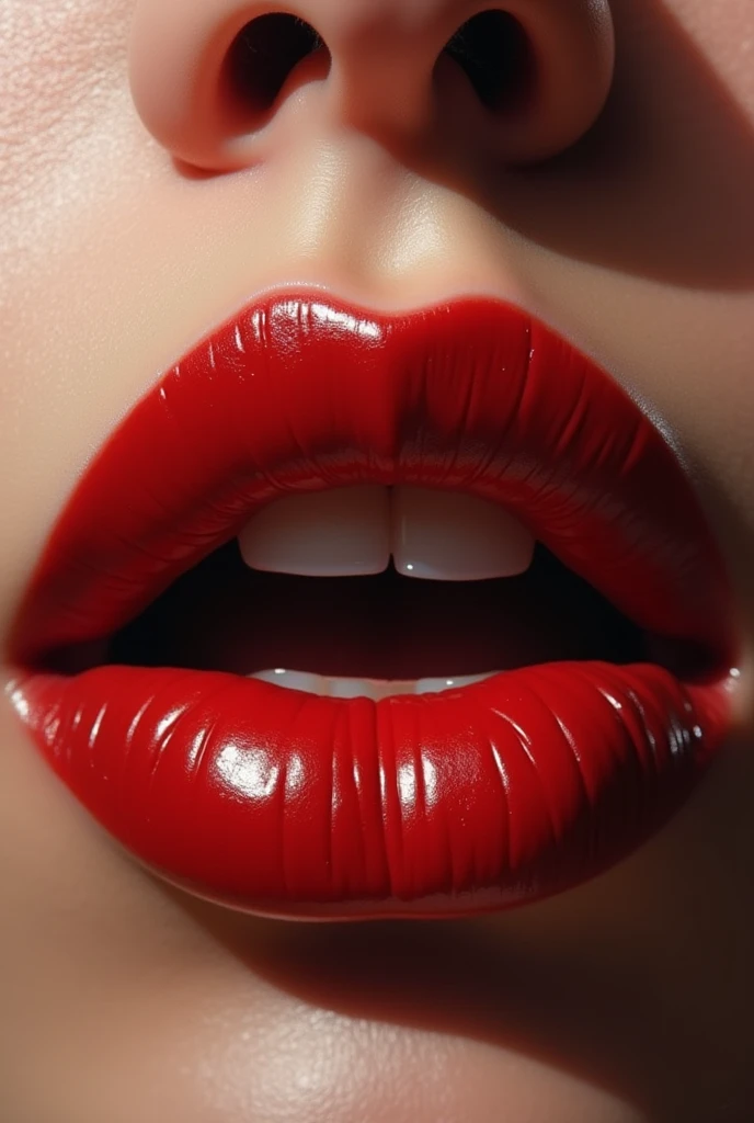 Sexy woman lips painted red with sexy highlights realistic painting